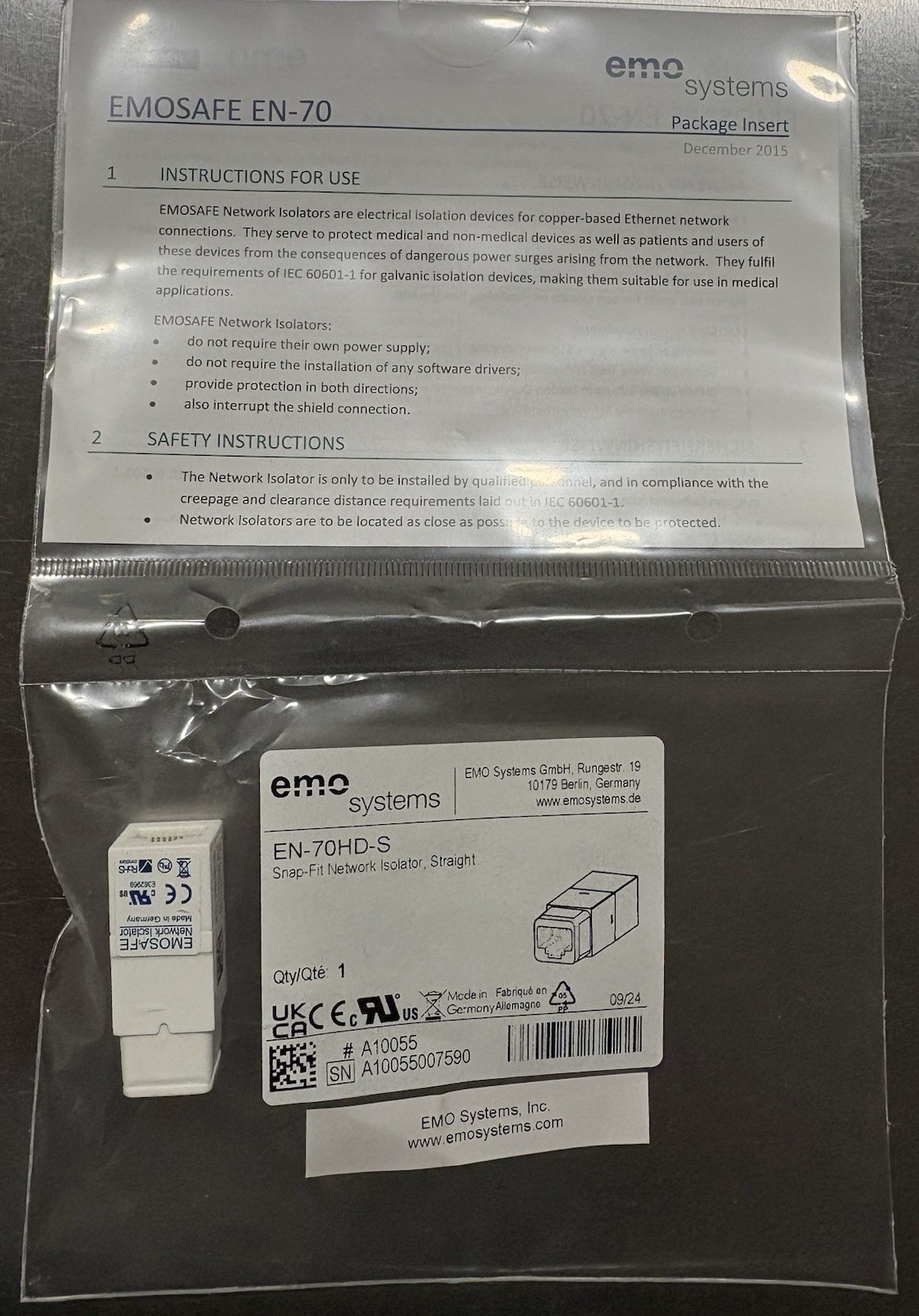 emo systems EMOSAFE EN-70HD-S Network Isolator RJ45 Ethernet Surge Protector