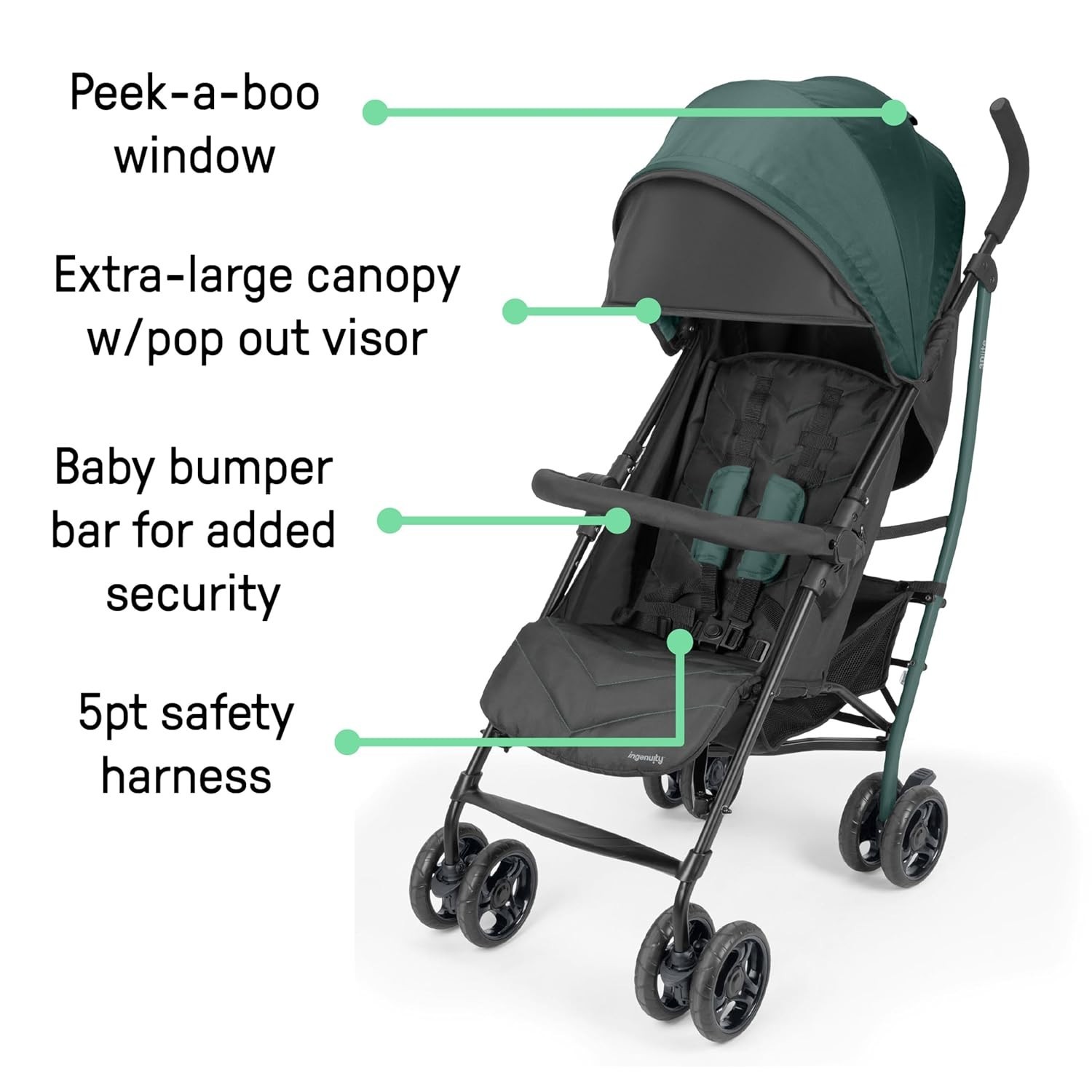 Lightweight Folding Stroller with Car Seat Compatibility & Extra-Large Canopy