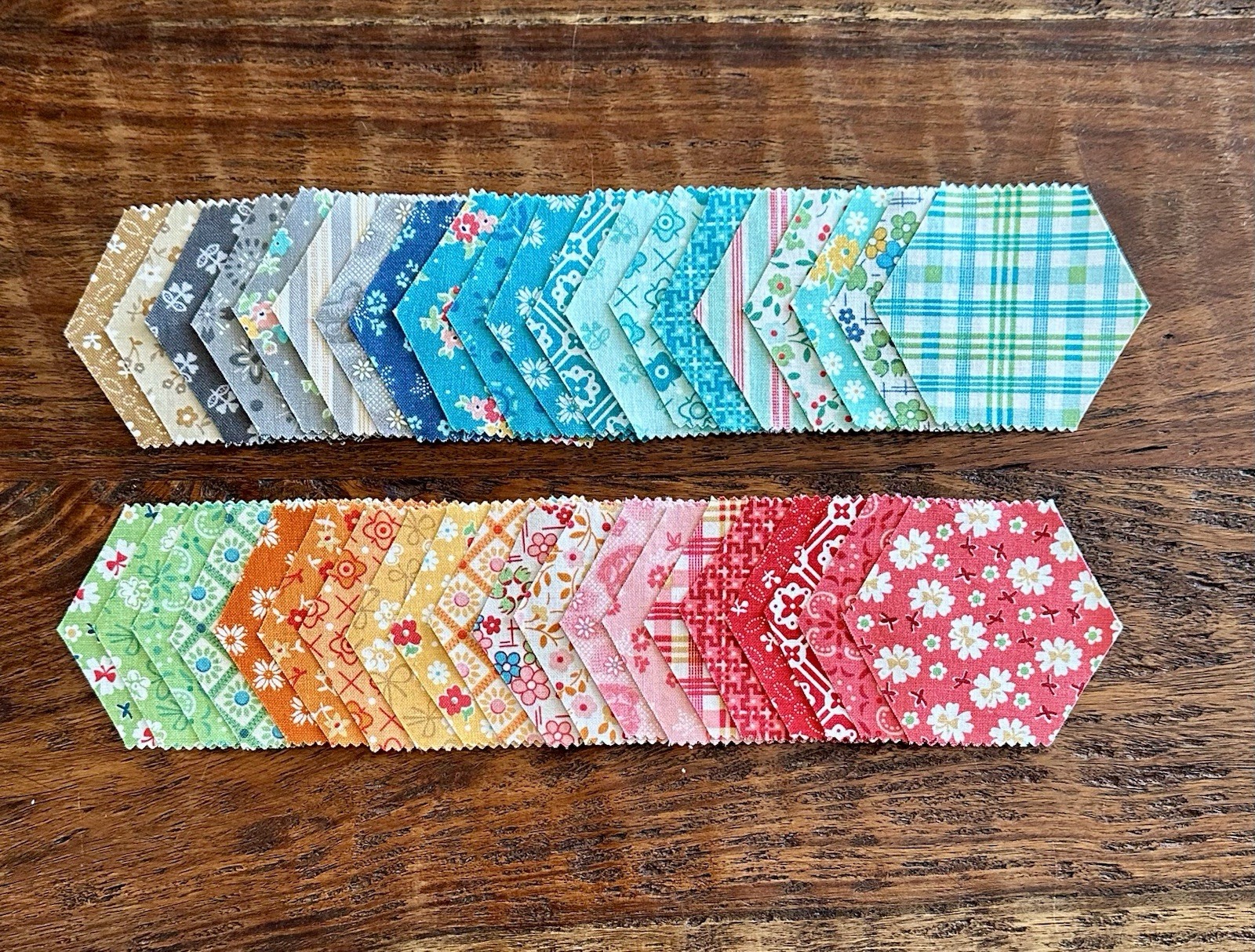 40 Pc Precut 1" Finished Hexagons 3/8 Seam "Farmer's Daughter" Lori Holt RBD