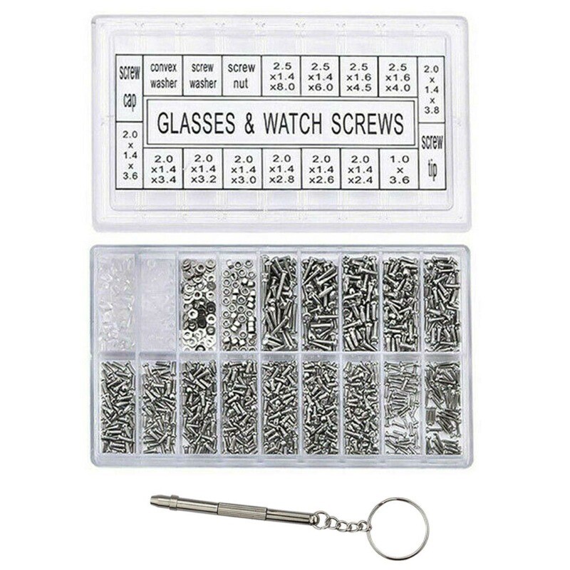 1000x Small Screws Nut Electronics Assortment Kit for Glasses Watch Cellphone US