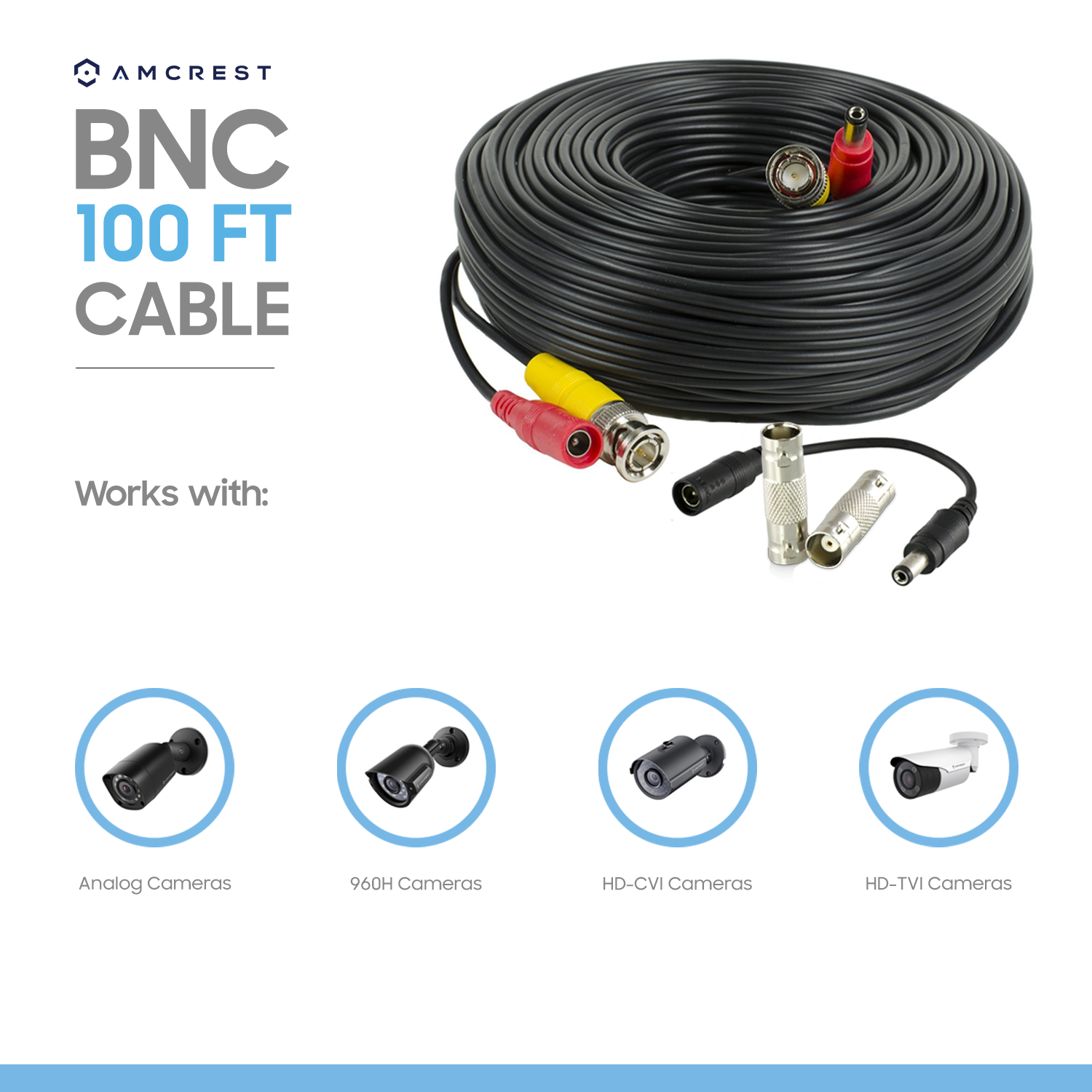 Amcrest 100 Foot BNC Coaxial Cable CCTV Security HDCVI Camera System Refurbished