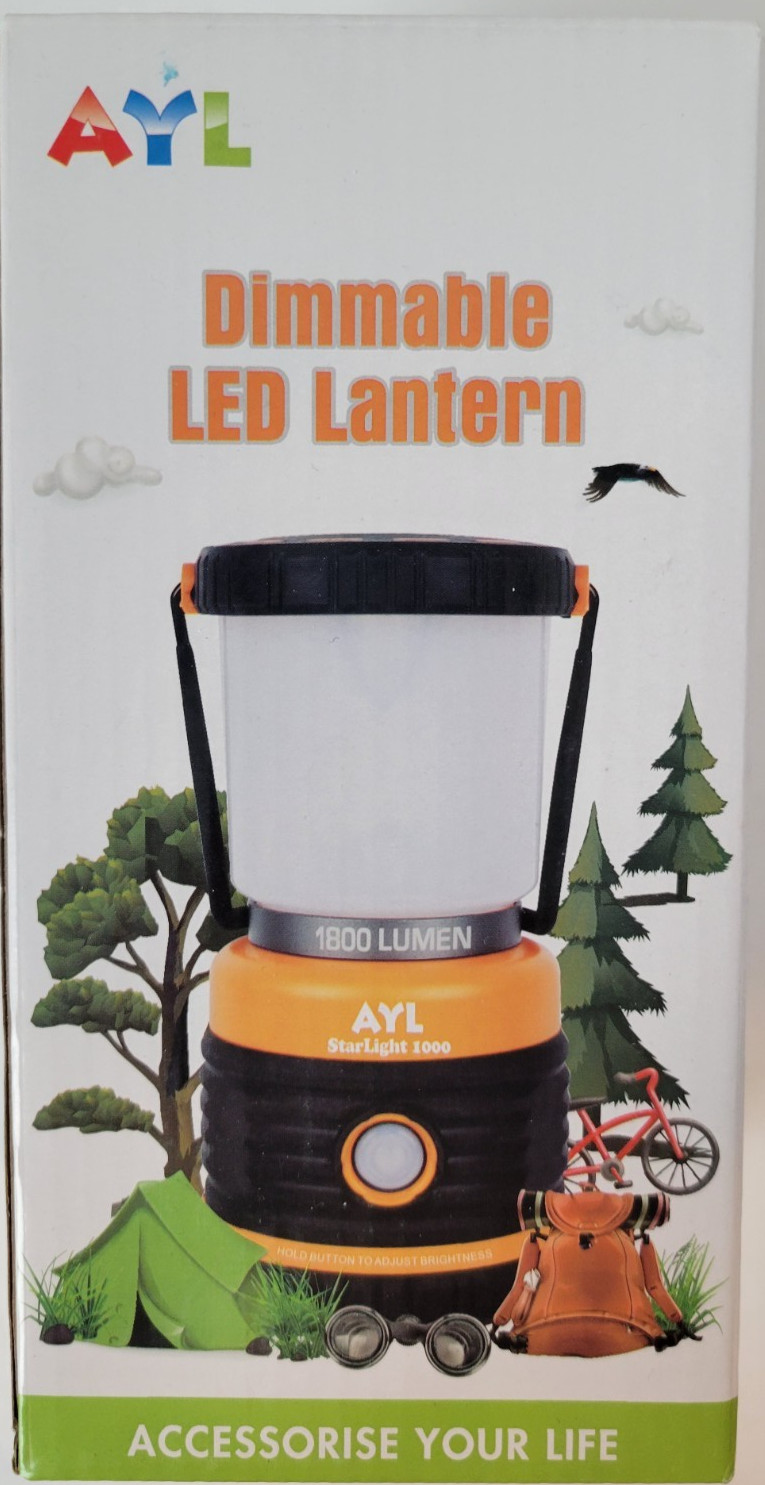 AYL dimmable LED Lantern 1800 lumen battery powered 2 hooks 8x4" adjust bright