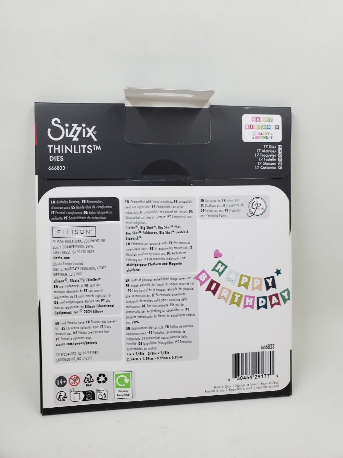 TH3 Sizzix Thinlits 17PC Die Set - Happy Birthday Banner Bunting , 666833