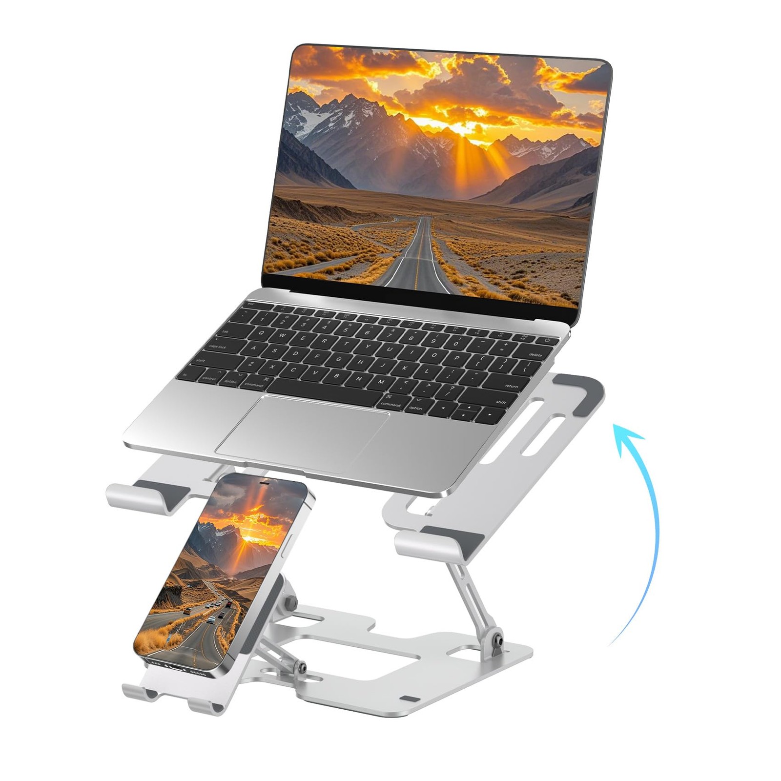 Best Ergonomic 2-in-1 Laptop Phone Stand for Desk, Adjustable Riser, Sturdy and