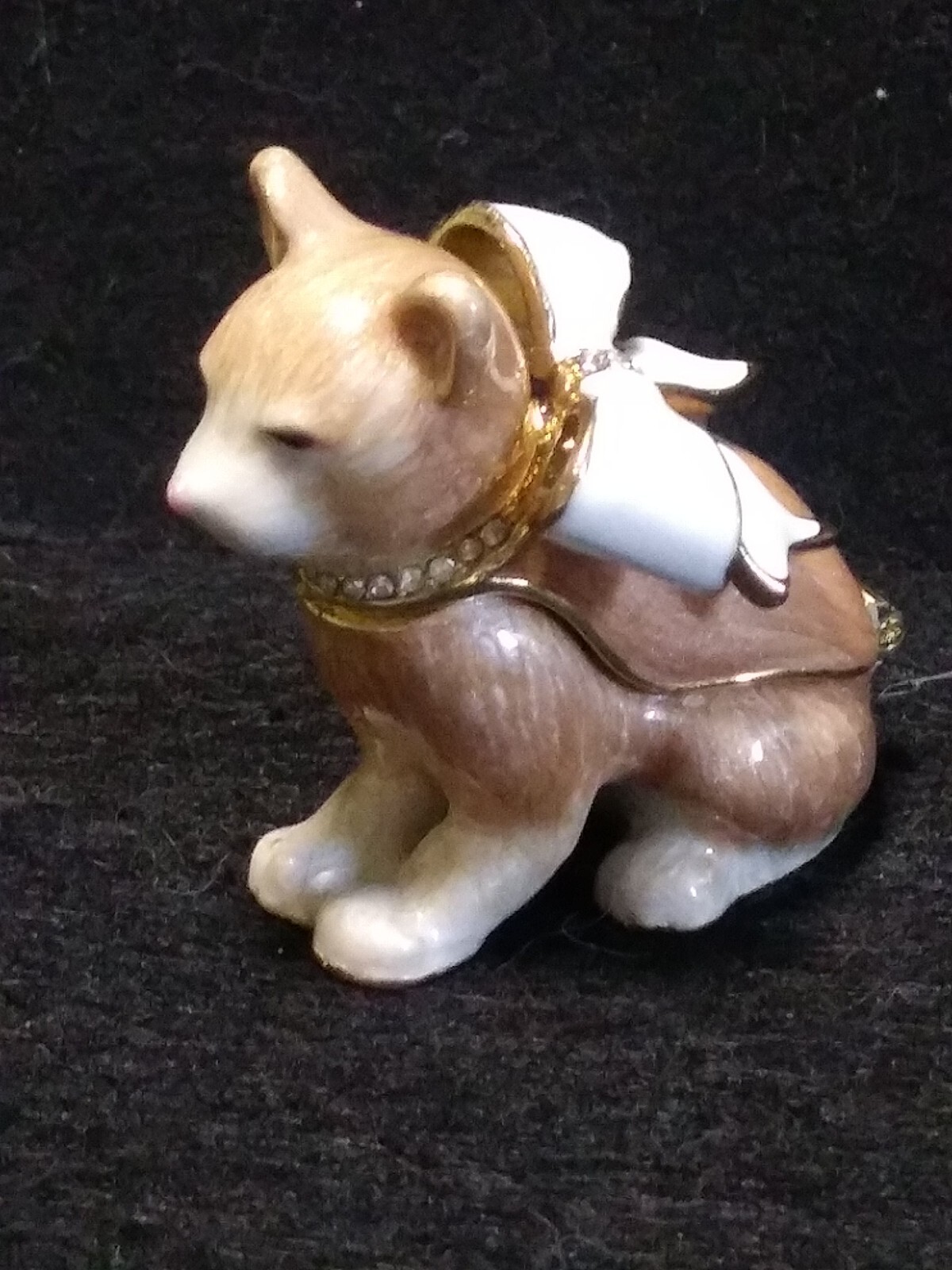Kitty w/ Bow Rhinestones & Gold Trim  Jewelry Trinket Box  # 2189181 NWT