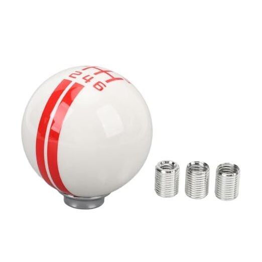 Car Racing Gear Shift Knob, 6 Speed Round Ball Metal Manual Fiber White Red