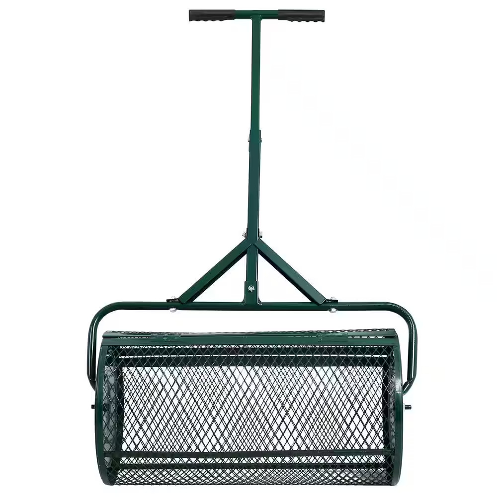 24 In. Metal Mesh Peat Moss Spreader Roller with T Shaped Handle for Planting, S