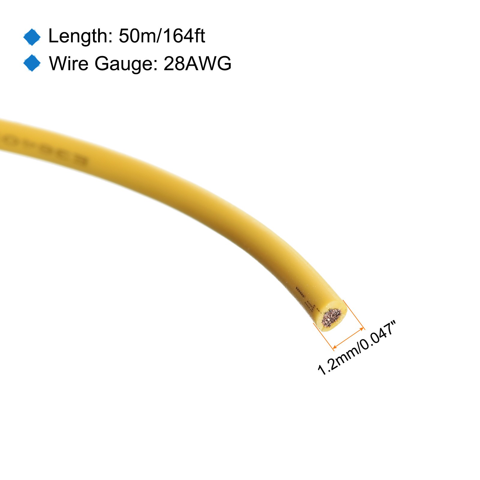28AWG Stranded Wire Hookup 50M/164ft Yellow, Electrical Wire UL1007 Spool