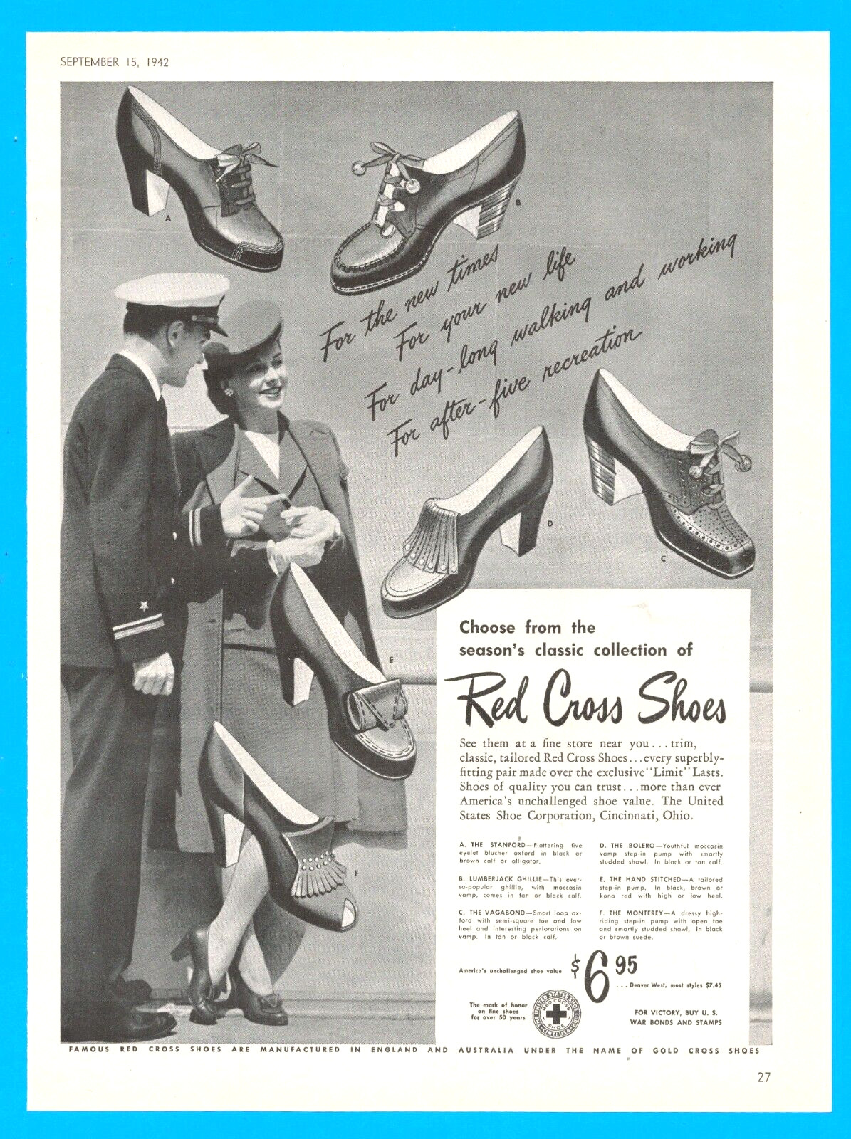 RED CROSS Shoes Navy  PRINT AD 1942 women's military Buy war Bonds Australia