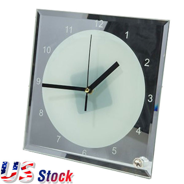 7.8" 20pcs Sublimation Blank Mirror Edge Glass Photo Frame with Clock US Stock