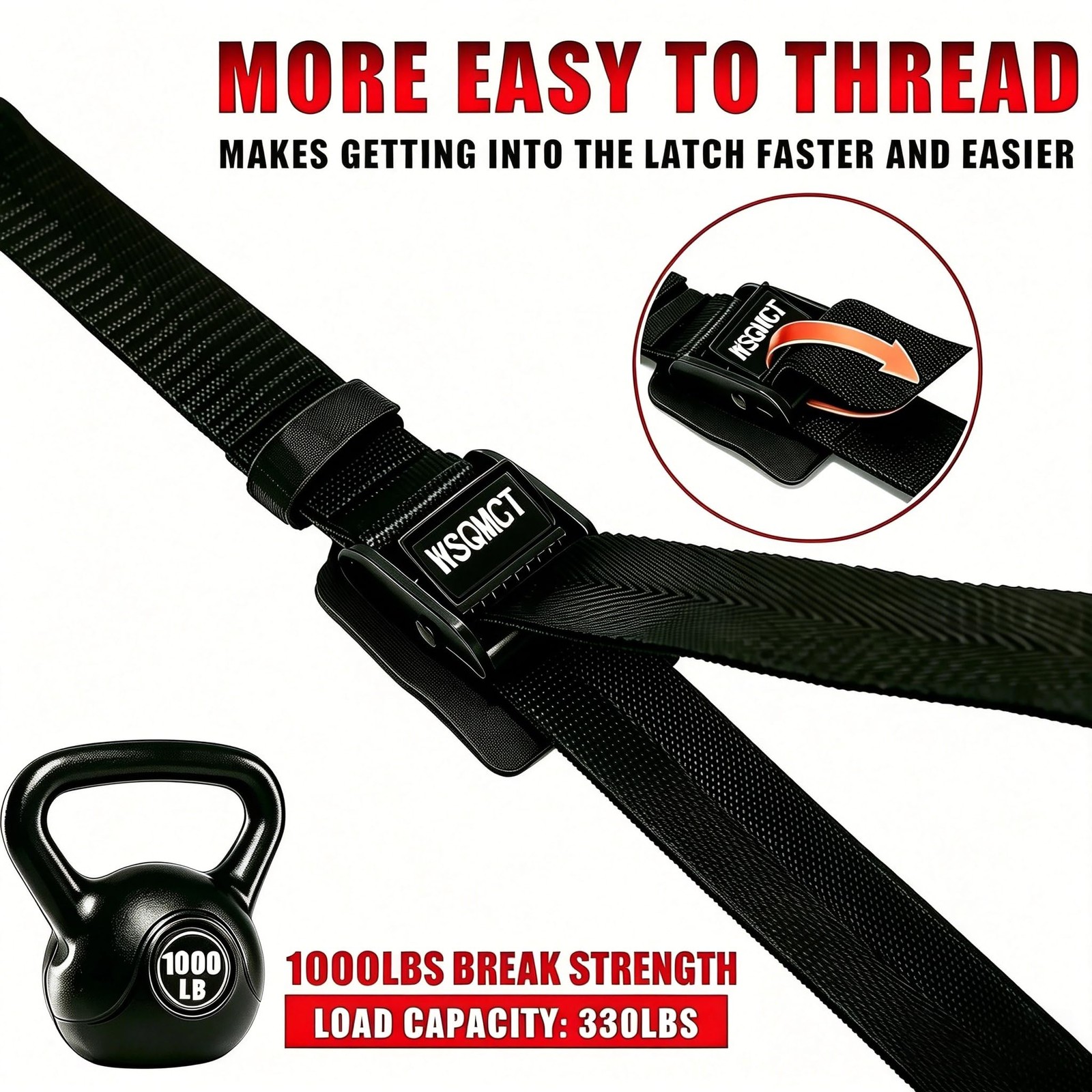 4 Pack Cam Buckle Tie Down Straps Adjustable Lashing 1''×8', Black