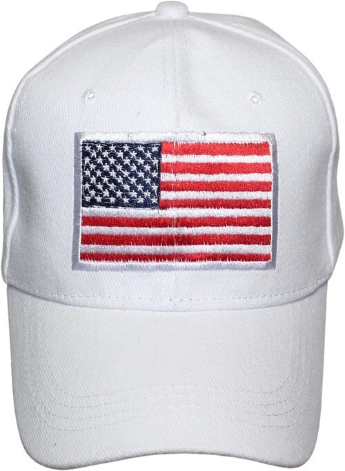 American Flag White Cap - USA Patch Embroidered Flag