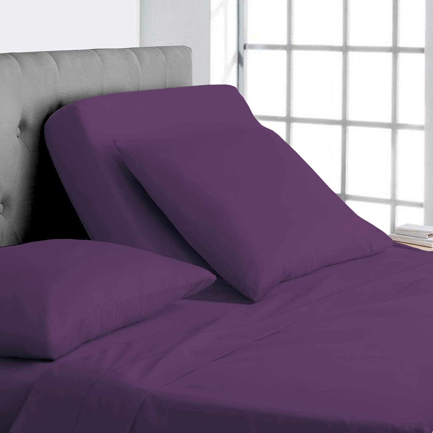 Plum 4-Piece Split Top Queen Microfiber Sheet Set for Adjustable Beds