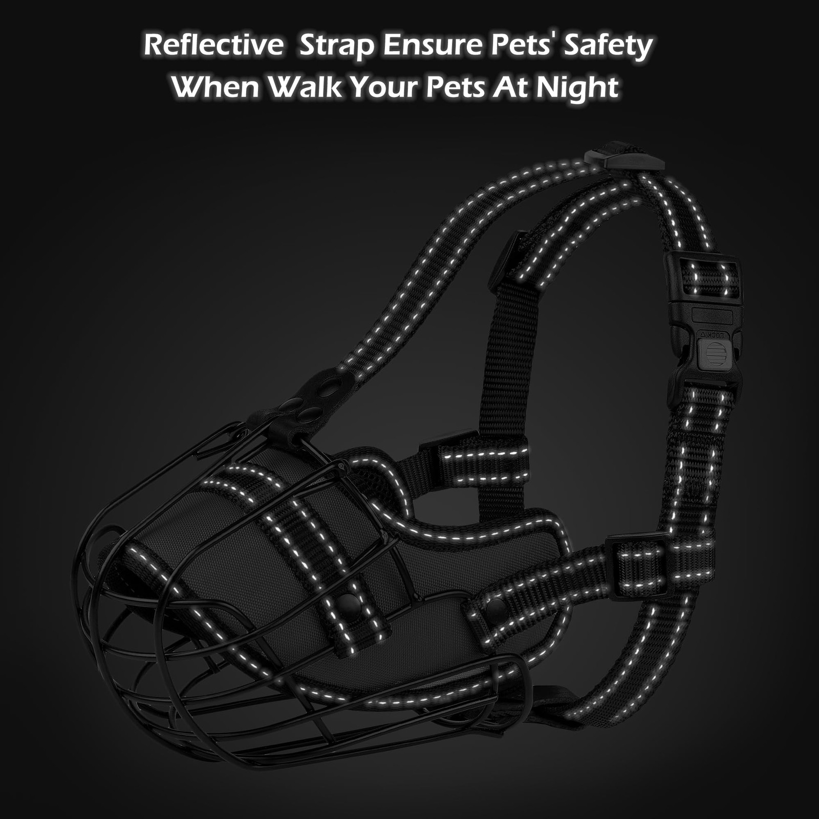 OOPSDOGGY Pitbull Dog Muzzle Reflective Metal Mask Secure Wire Pitbull, Black