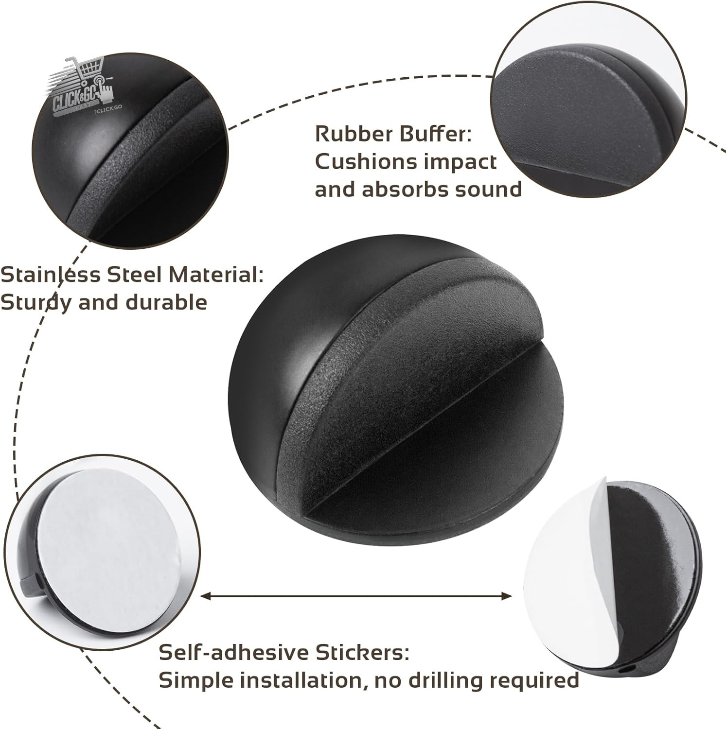 Stainless Steel Door Stop Adhesive Door Block Floor Rubber Bumper Wall Silver