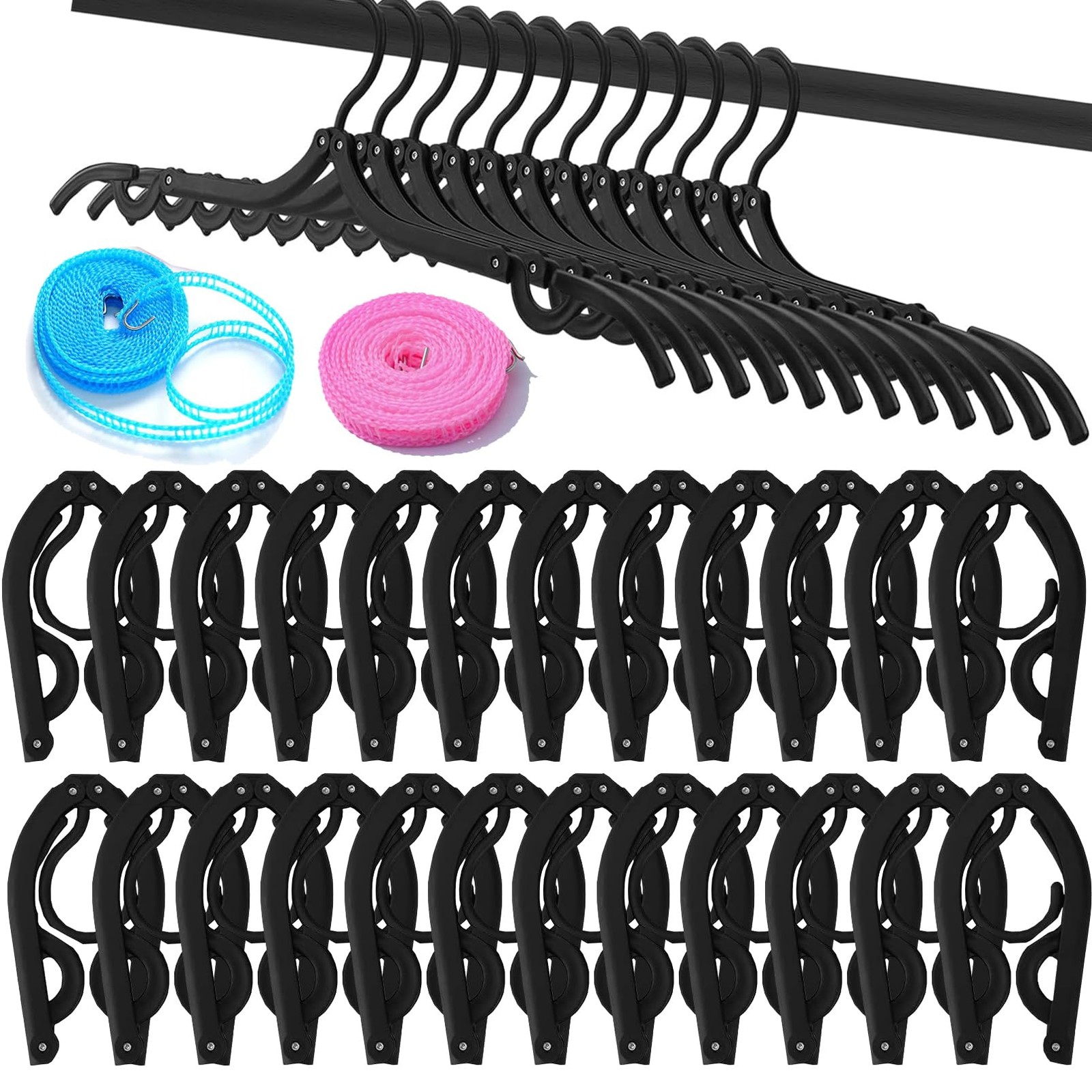 24 PCS Travel Hangers,Portable Folding Clothes Hangers,Clothes Hangers with C...