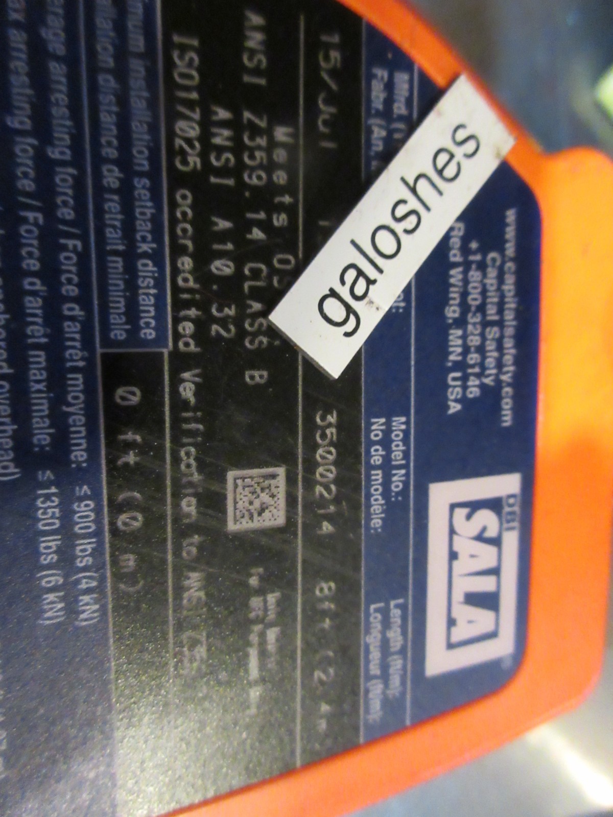 DBI-Sala Nano-Lok Edge 3500214 Lifeline great condition 8'