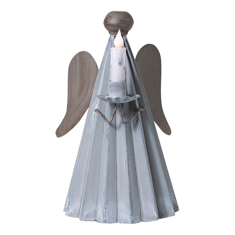 Adorable Angel Candle Holder | 13.5"H | Weathered Zinc