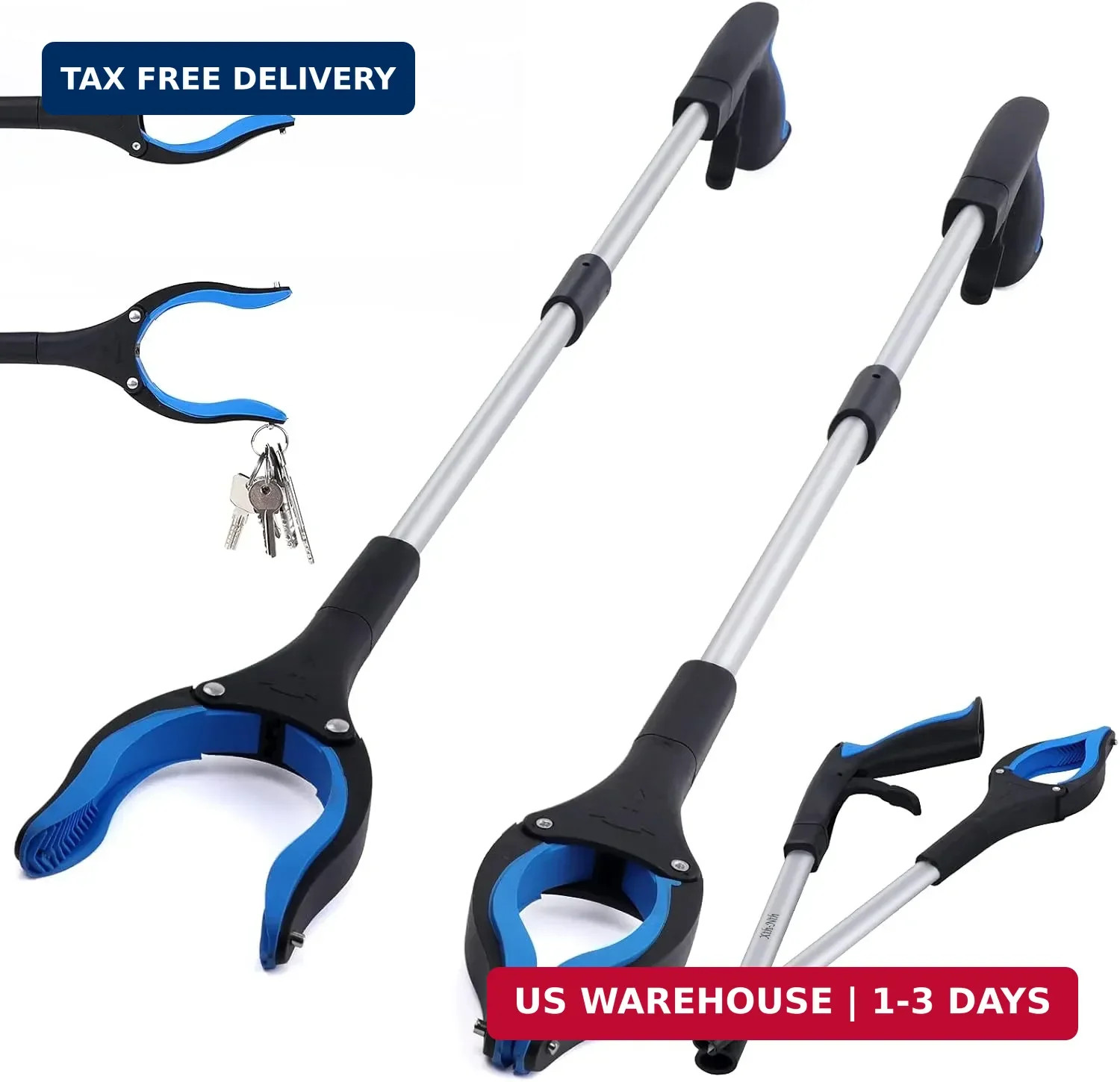 2-Pack Grabber Reacher Tool, 32 Inch Extra Long Steel Foldable Pick Up Stick wit