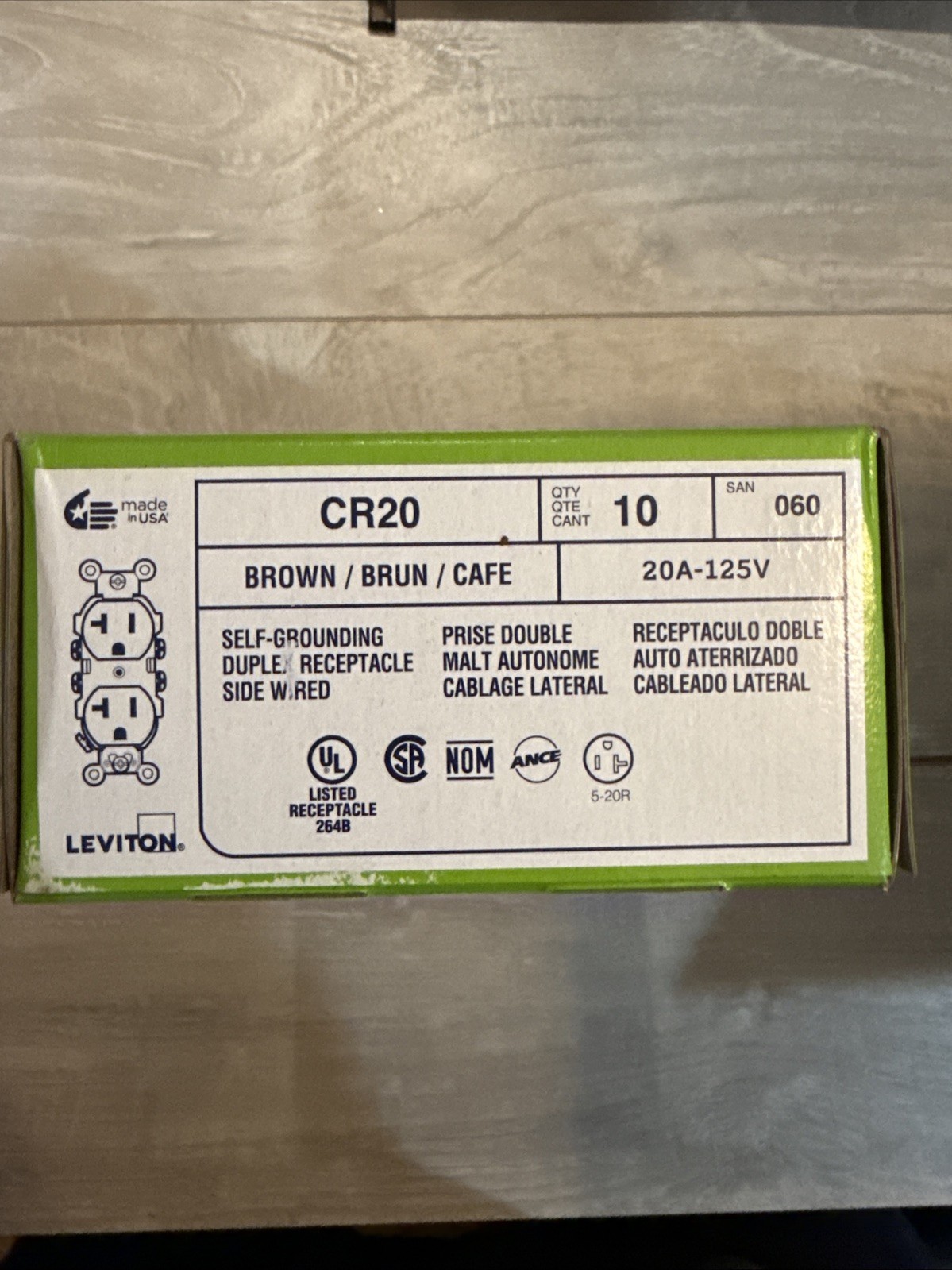 Lot of 10 Leviton CR20 20-Amp 125-Volt, Narrow Body Duplex Receptacle Brown BULK