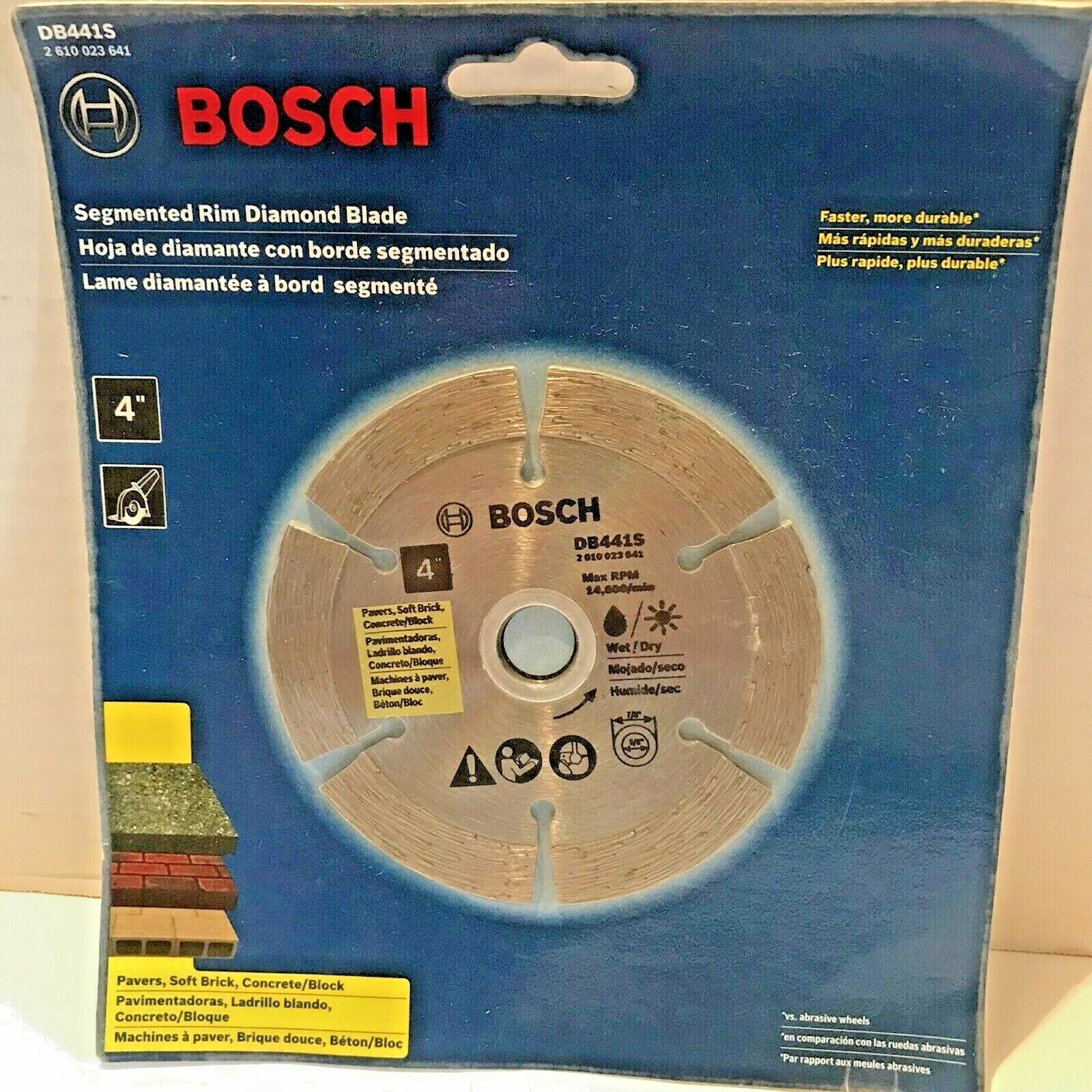 BOSCH # DB441S 4" SEGMENTED RIM DIAMOND BLADE FOR ROUGH , FAST CUTS - SHIPSFREE