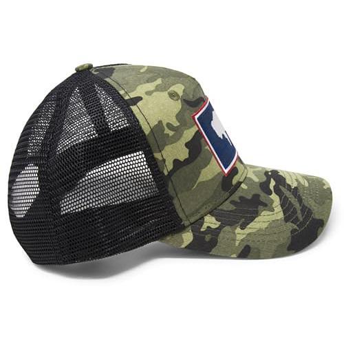 Wyoming Cap - Wyoming State Flag Trucker Baseball Snapback Hat (Camouflage)