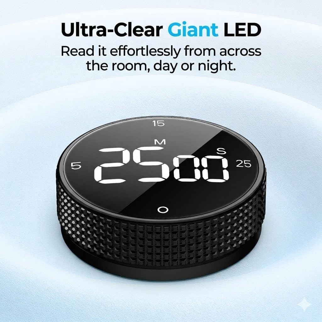Digital Magnetic Kitchen Timer for Cooking, Large LED Countdown Timer, Rotati...
