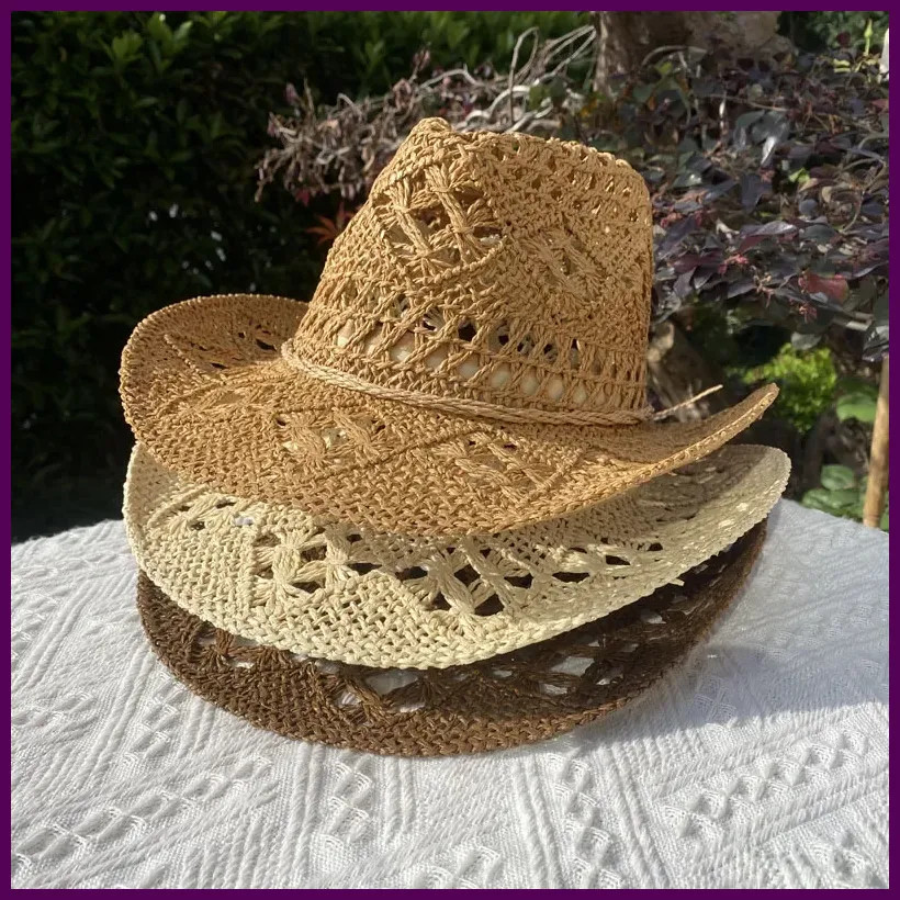 Straw Hat for Women Men Summer Handmade Classic Vintage Hollow Out  Western