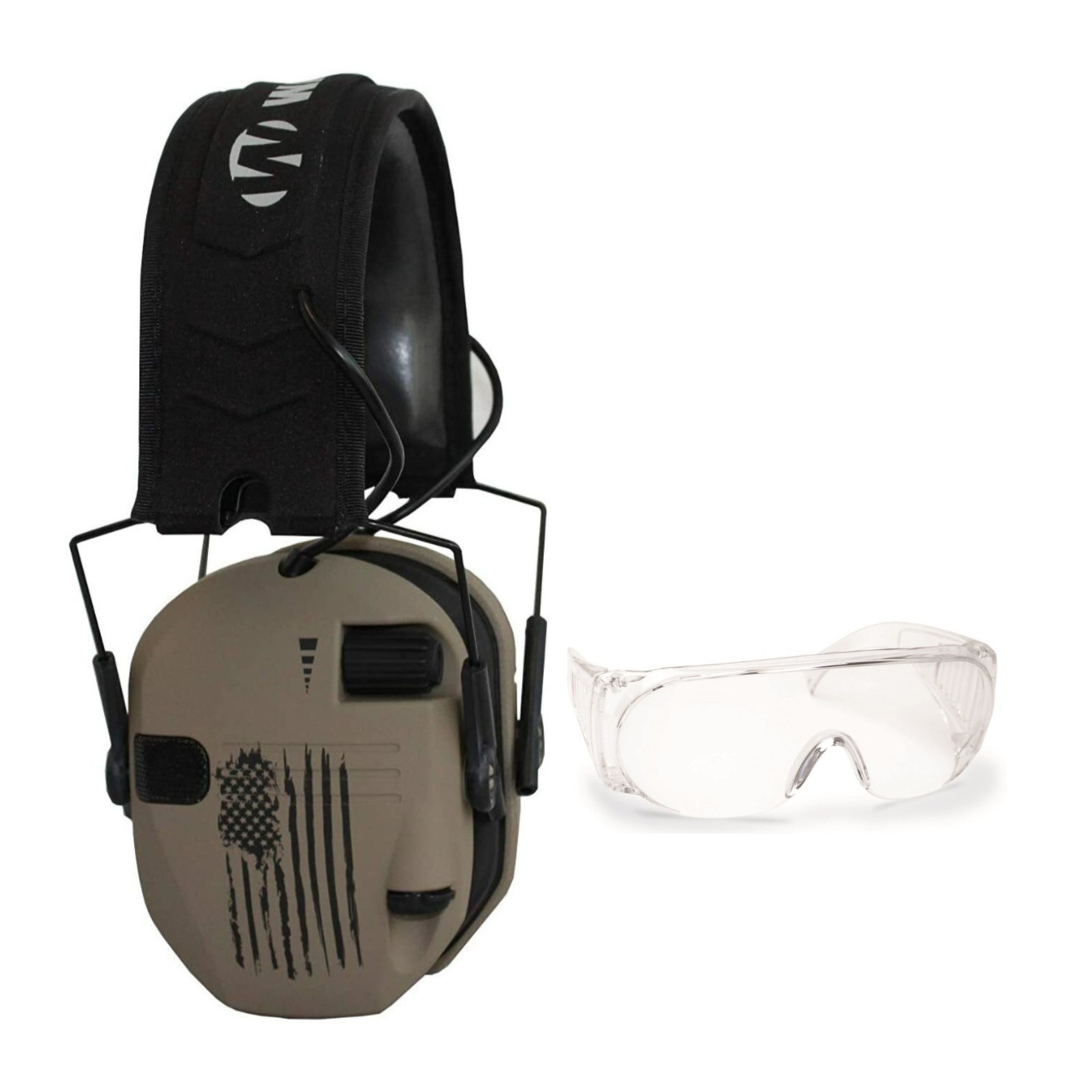 Walkers Razor Slim Shooting Muffs Kit US Flag FDE with OTG Safety Glasses