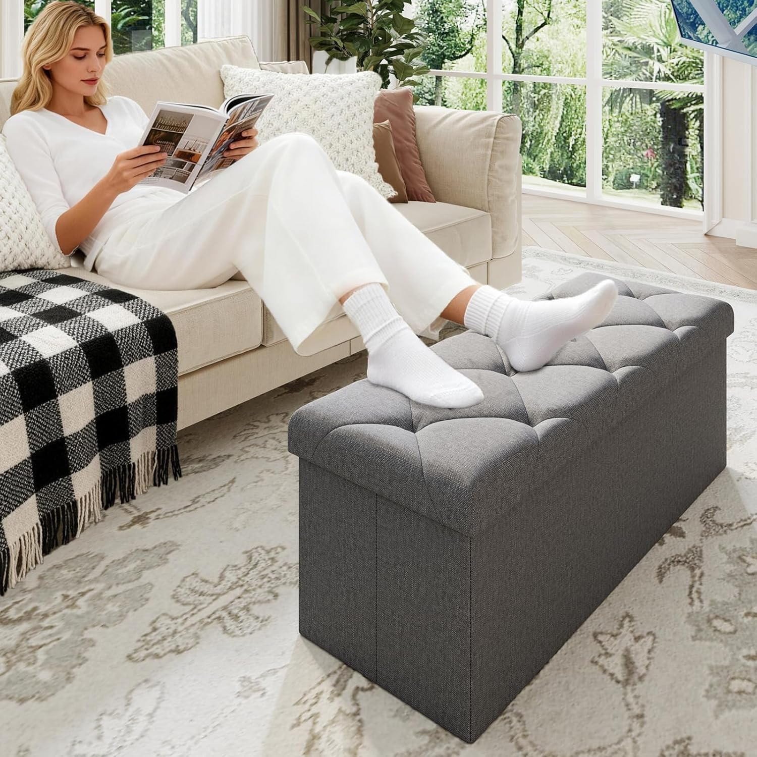 Folding Ottoman with Storage Bench,Storage Ottoman Bench,30 Inches Ottoman Foot