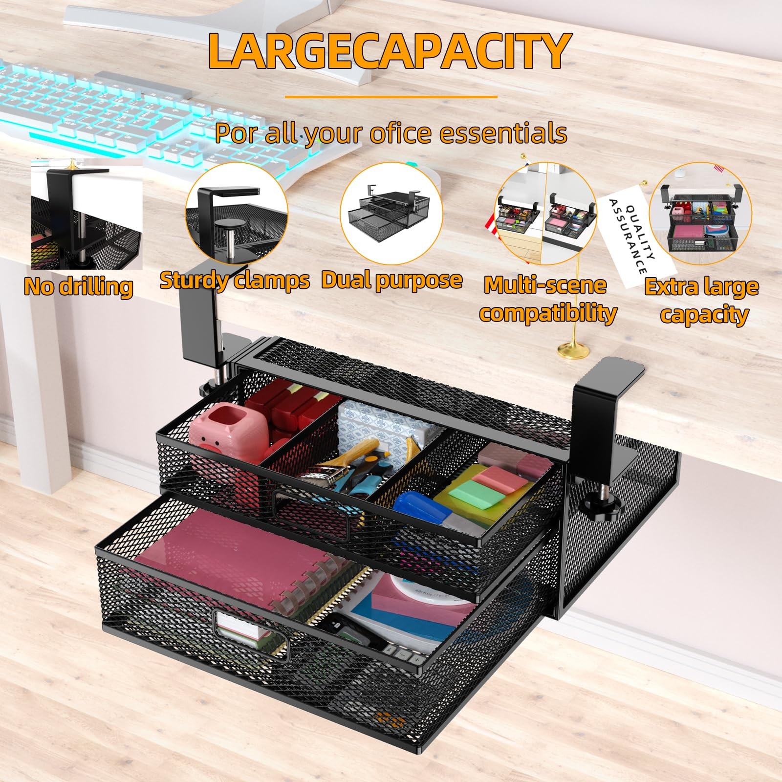 Under Desk Drawer Organizer No Drilling Under Desk Storage Drawer Organizer M...