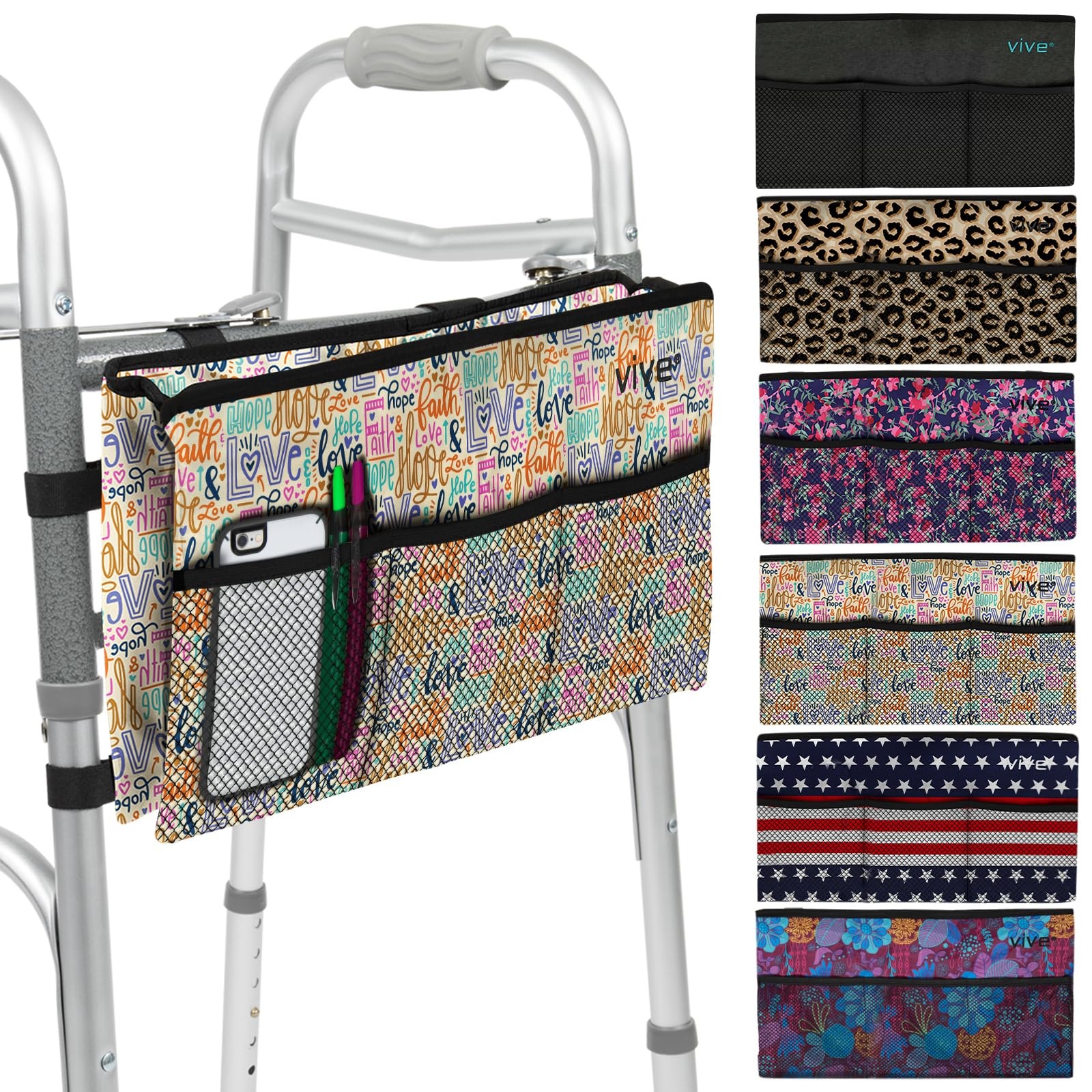 Vive Walker Bag - Accessories Wheelchair Basket Pouch (Water 1, Faith