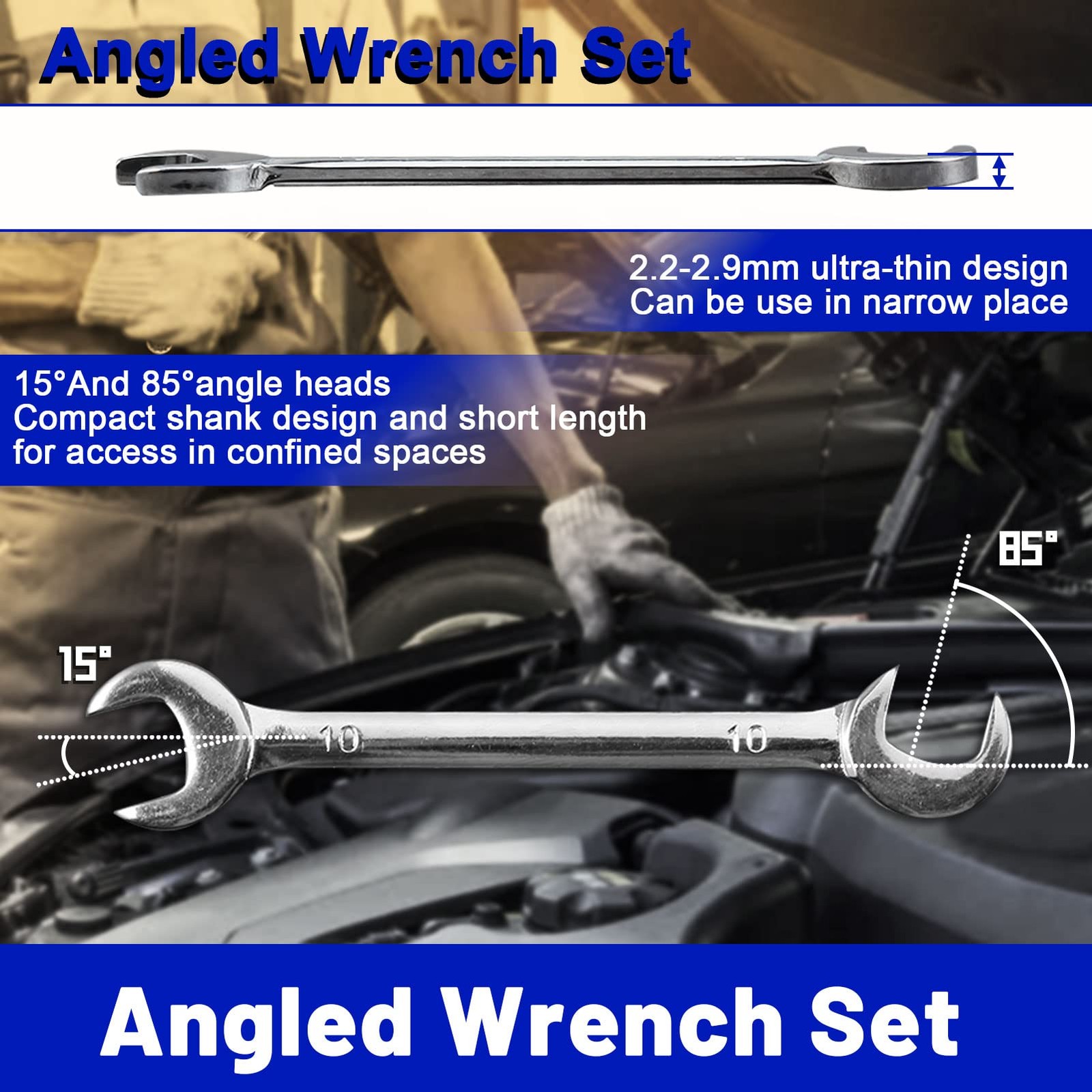 10 PCS Mini Double Open End Wrench Set Metric 4mm11mm SuperThin Silver