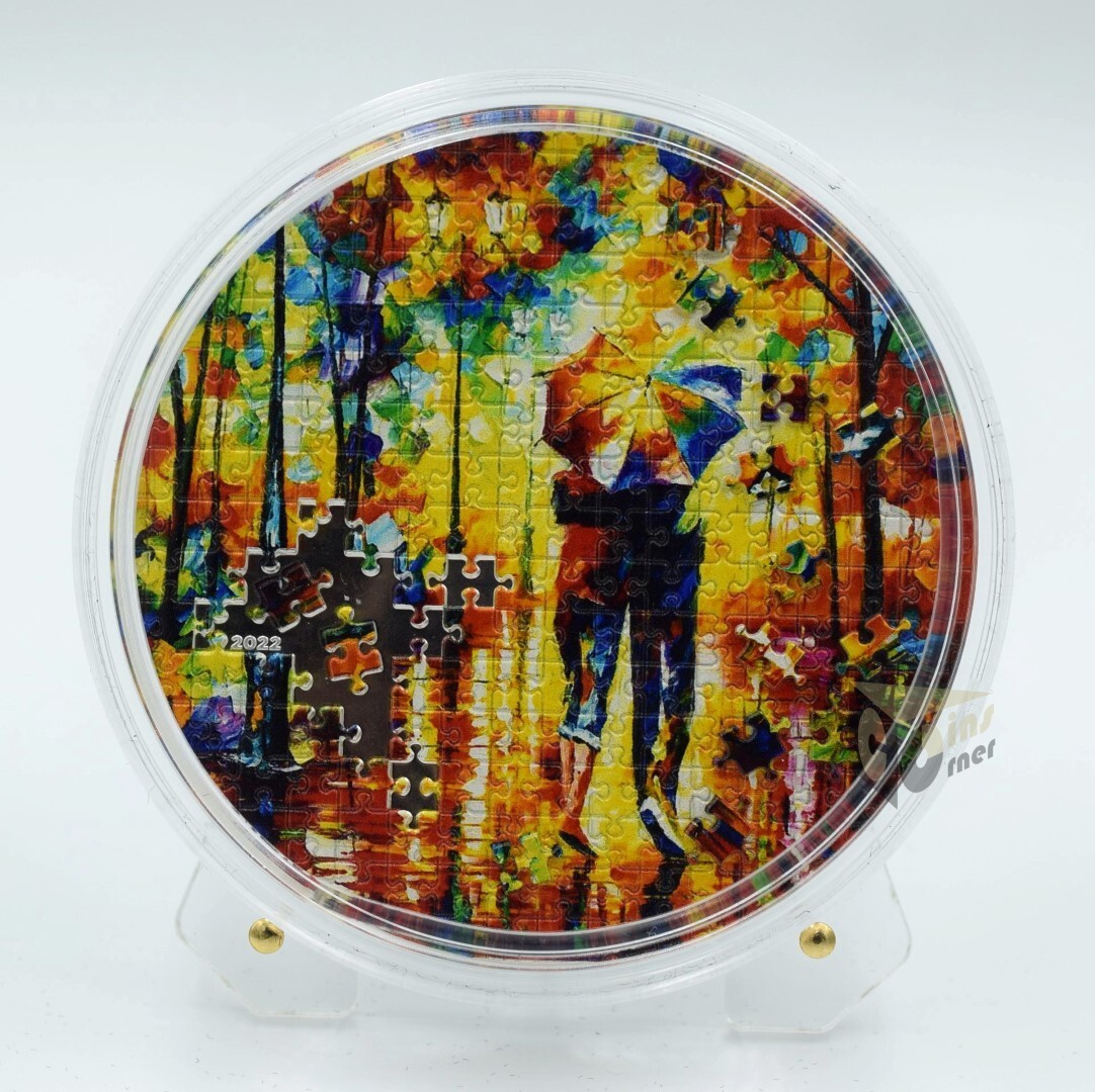 Palau 2022 -  Couple Under One Umbrella Micropuzzle Treasures 3 Oz Silver Coin