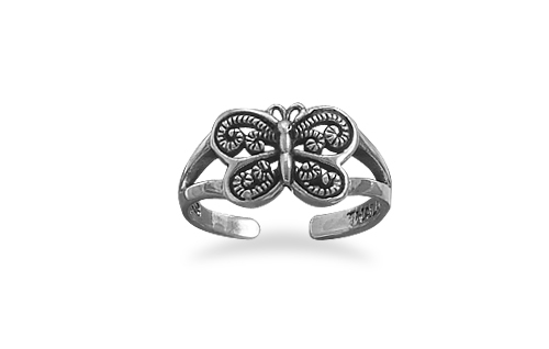 Sterling Silver Oxidized Butterfly Toe Ring