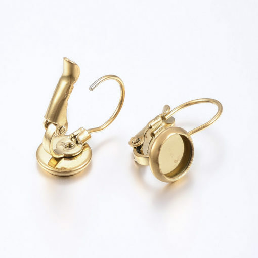 2 pcs. (1 pair) 304 Stainless Steel Golden Earring Clips Lever Back Bezels 6mm