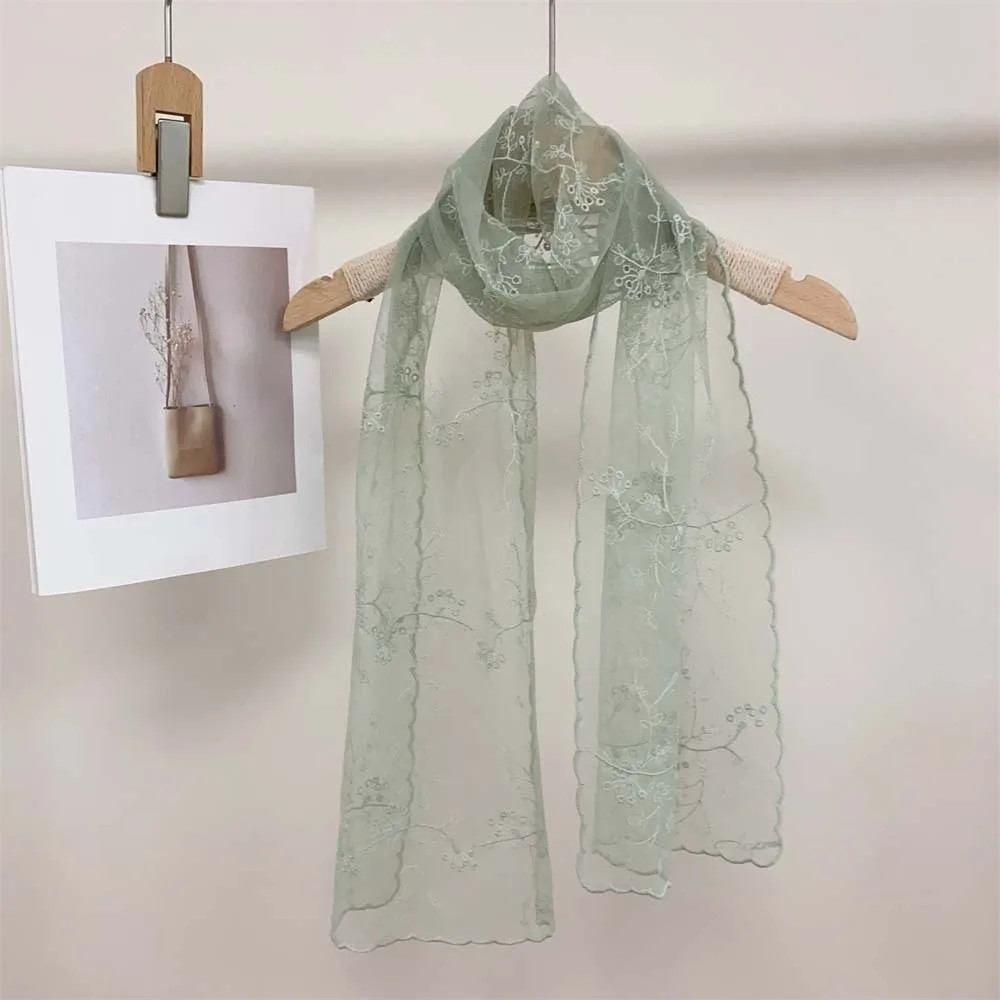 Fashion Breathable Spring Silk Scarf Silk Polyester Lace Thin Headscarf Quick-dr