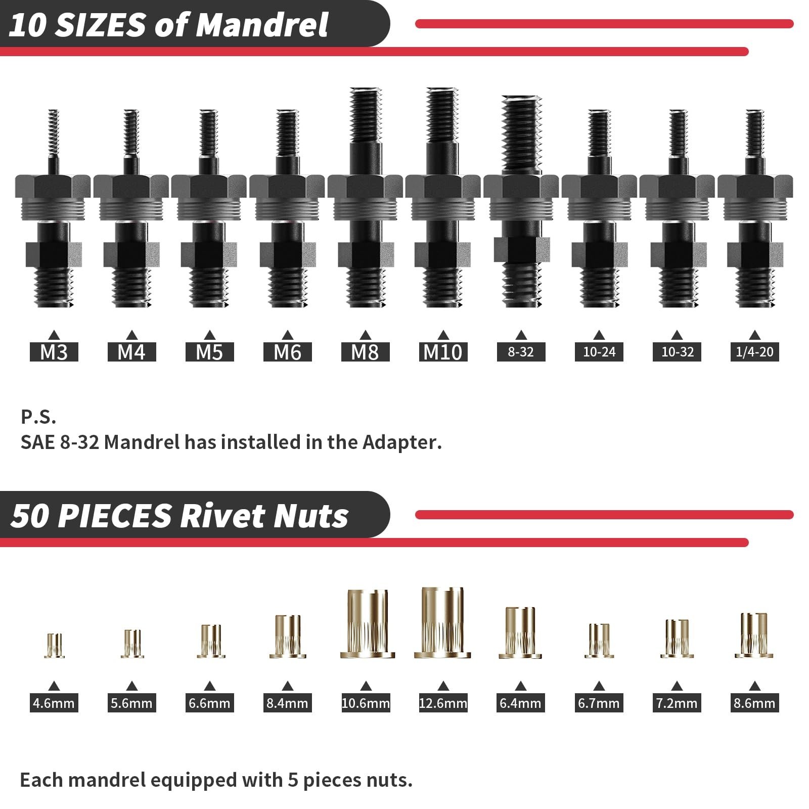 Beaspire Cordless Drill Electric Rivet Nut Drill Adapter Kit, Rivet Nut Tool ...