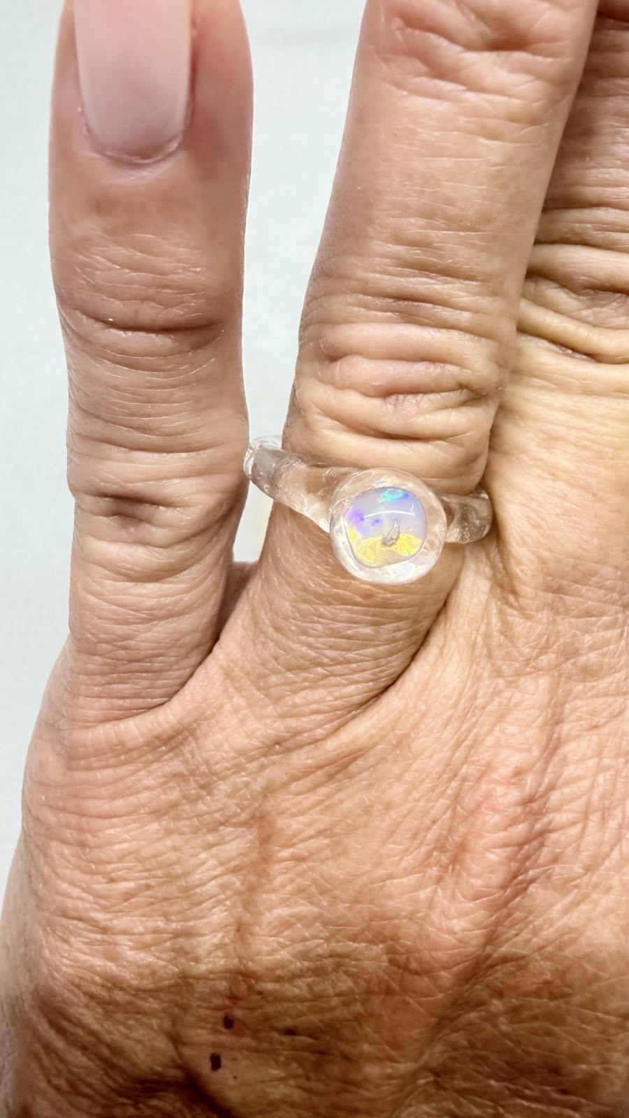 Opal Bead In Acrylic Handmade Ring Size 6
