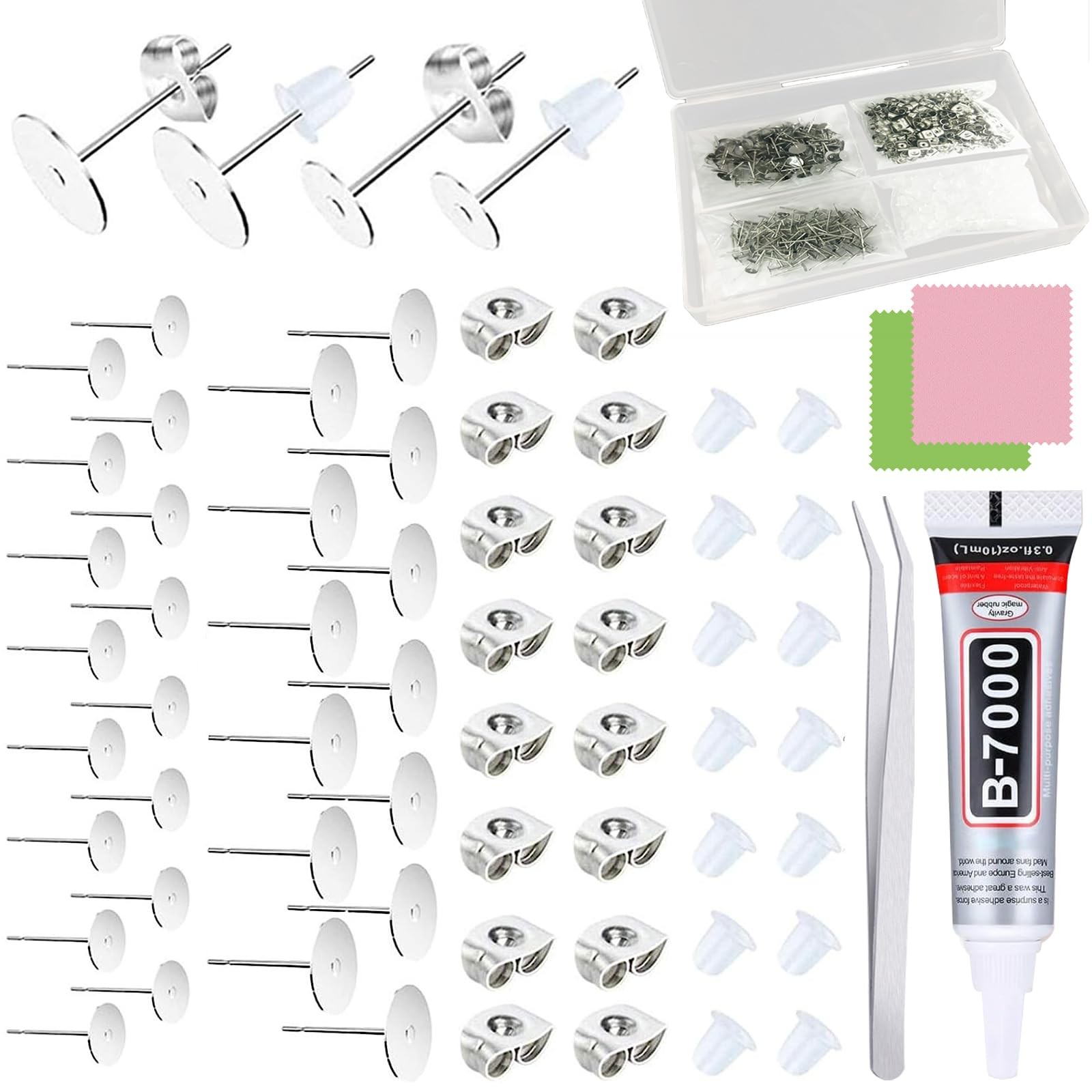 665Pcs Earring Posts with Jewelry Glue Tweezers,Stainless Steel Jewelry Makin...