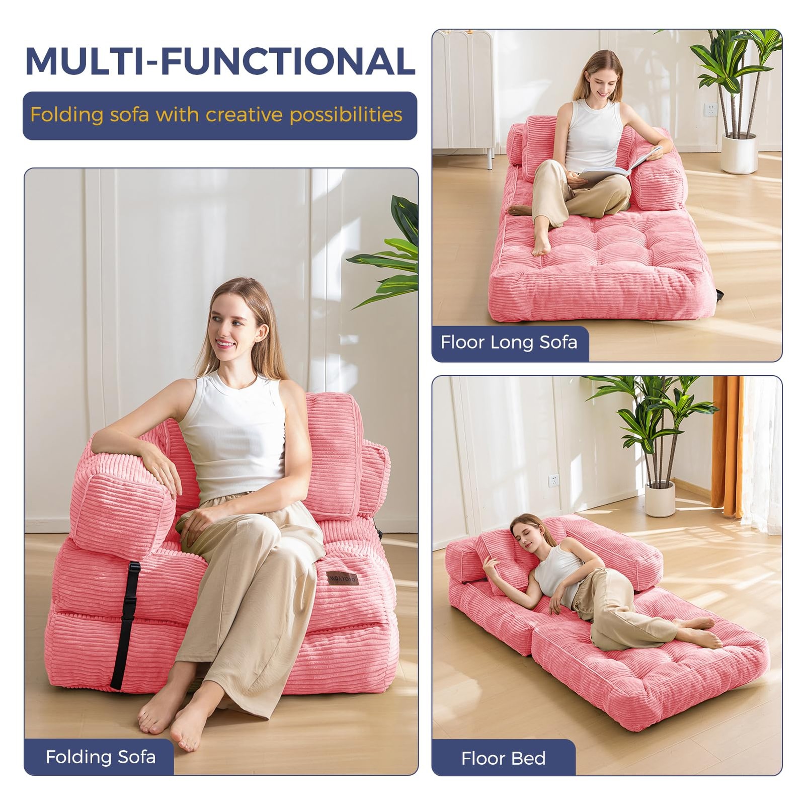Folding Sofa Bed, L-Shaped Convertible Sofa Bed with Armrest Foldable Sleeper...