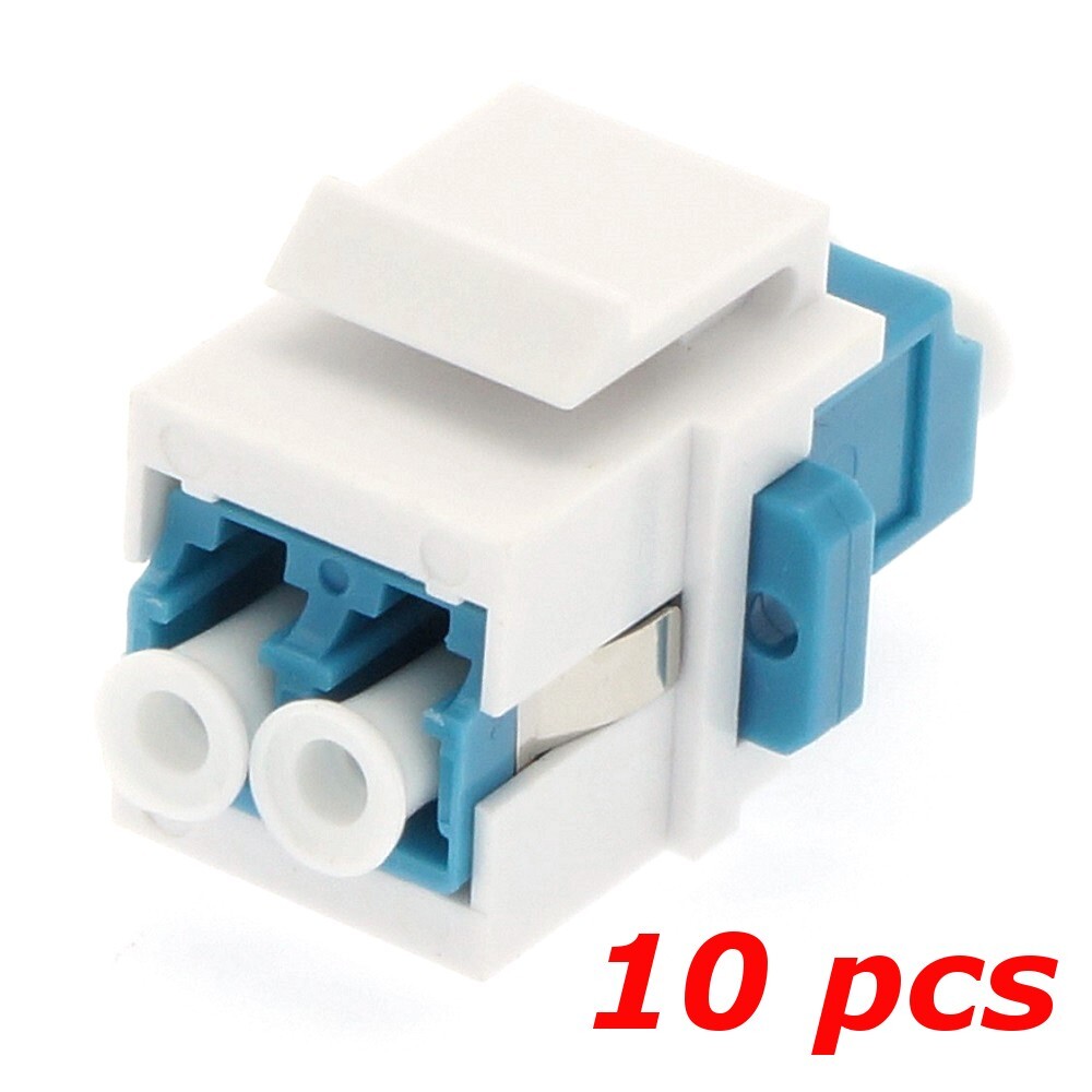 10 PACK - LC/UPC Single-Mode Duplex Fiber Optic Coupler Keystone Jack White Blue