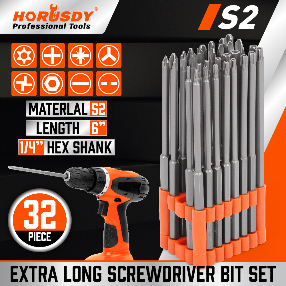 32 Pcs 1/4" Shank Extra Long Security Power Bit Set 6" Tamper Proof S2 Steel.