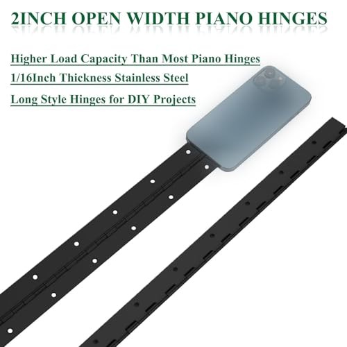 2Pack Heavy Duty Piano Hinge, 2" Open Width x 20" Continuous & Piano 20INCH