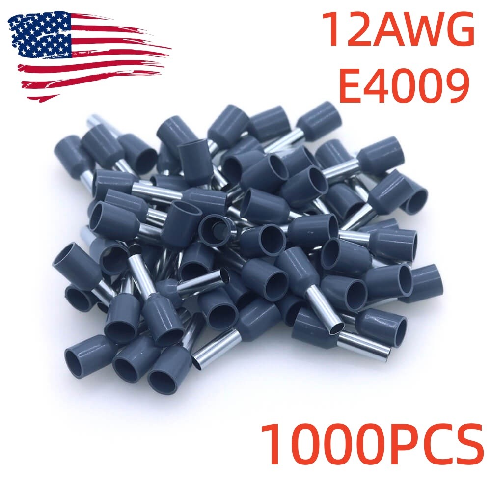 1000Pcs Insulated Ferrule Pin Cord End Terminal Crimp Connector Gray 12AWG E4009