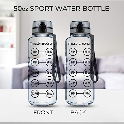 50oz Water Bottle Timer Reminder, Measuring Lines Container, Clear Tritan