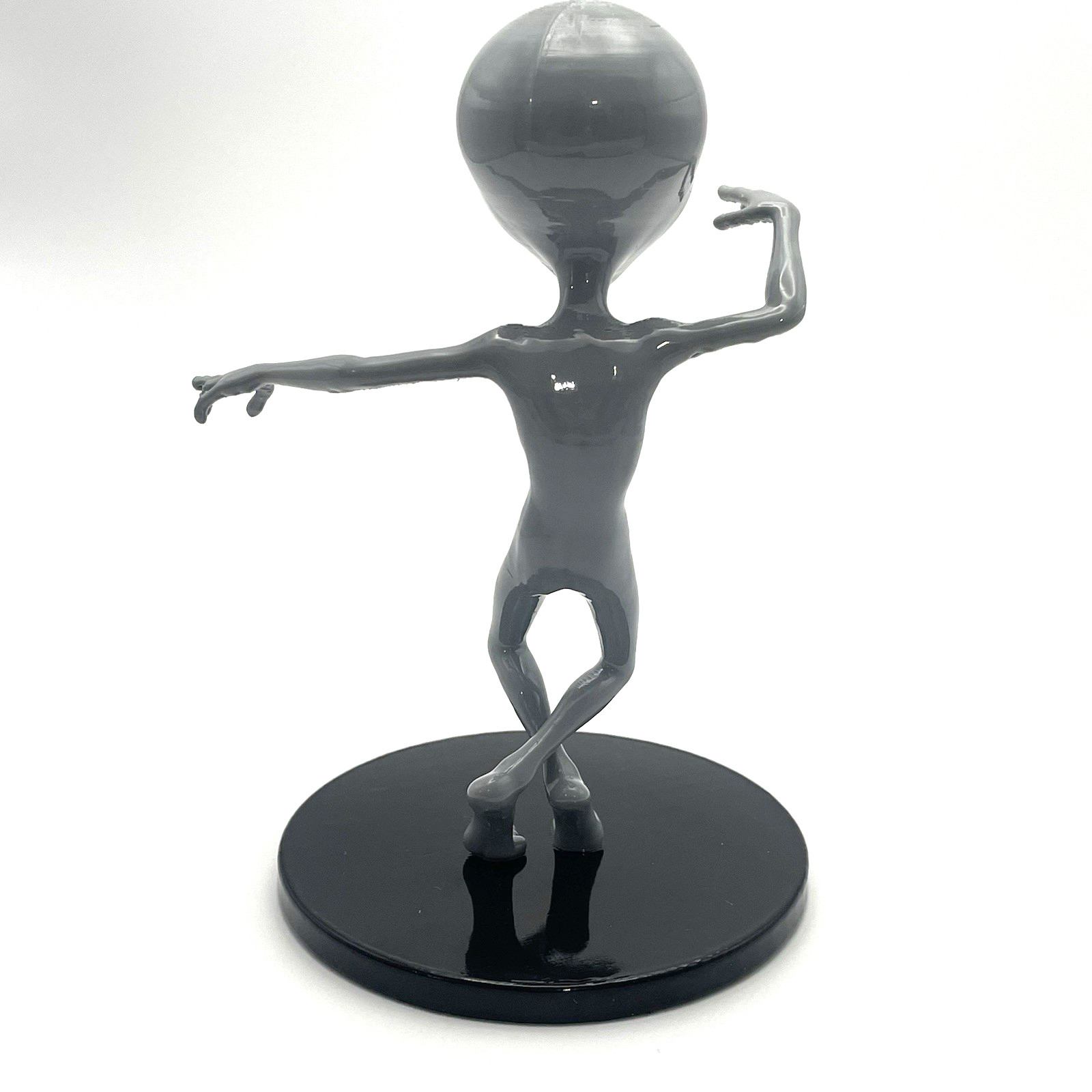 5.75" Grey Alien Figurine – Dance Pose on Black Base – 3D Printed – Vapor Smooth