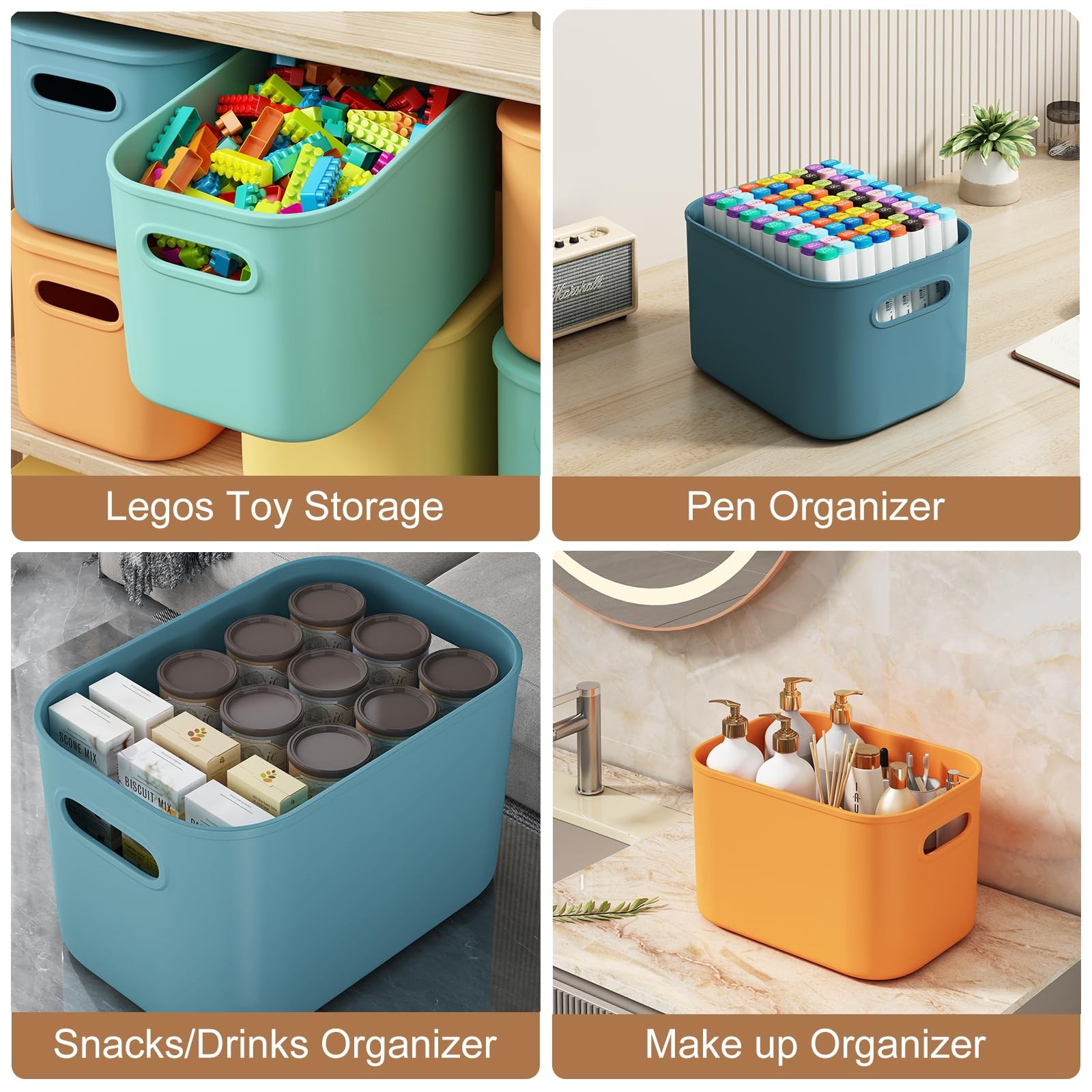 6 Pack Colorful Stackable Storage Bins with Lids, Handle, 9.85x6.9x5.7 in