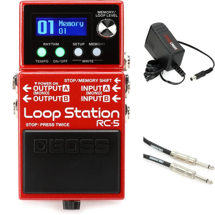 Boss RC-5 Loop Station Looper Pedal with Power Supply and Cable