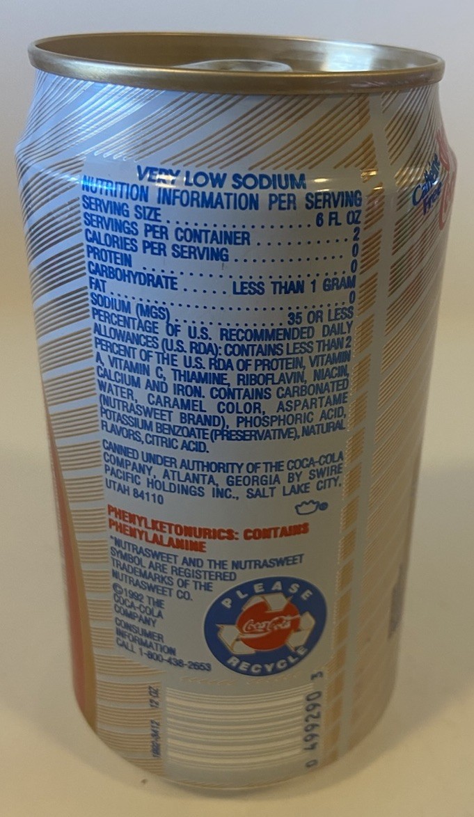 12 oz. DIET COKE CAN (CAFFEINE FREE ) ( RODGER RABBIT ) EMPTY BOTTOM OPENED